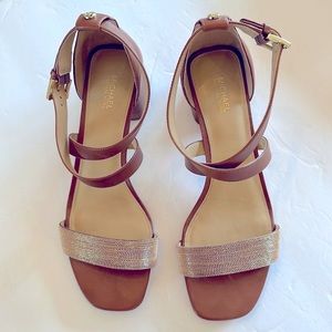 MICHAEL KORS Serena Strappy Sandal; metallic embellished strap